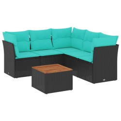 Salon de jardin 6 pcs avec coussins noir résine tressée 645883645883