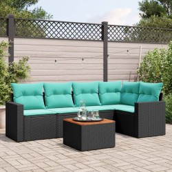 Salon de jardin 6 pcs avec coussins noir résine tressée 645884645884