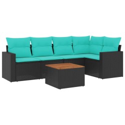 Salon de jardin 6 pcs avec coussins noir résine tressée 645884645884