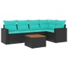 Salon de jardin 6 pcs avec coussins noir résine tressée 645884645884