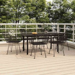 Ensemble à manger de jardin 7 pcs Noir Résine tressée 645888645888