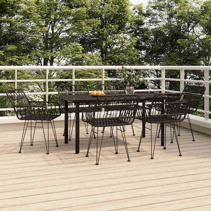Ensemble à manger de jardin 7 pcs Noir Résine tressée 645888645888