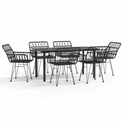 Ensemble à manger de jardin 7 pcs Noir Résine tressée 645888645888