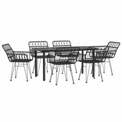 Ensemble à manger de jardin 7 pcs Noir Résine tressée 645888645888