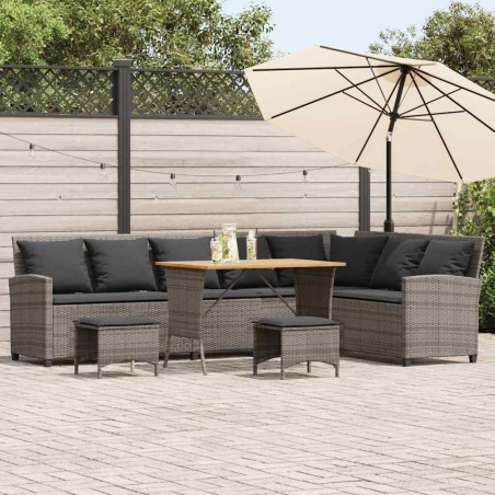 Salon de jardin 4 pcs avec coussins forme L gris résine tressée 645911645911