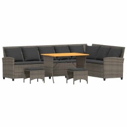 Salon de jardin 4 pcs avec coussins forme L gris résine tressée 645911645911