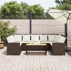 Canapé de jardin avec coussins marron résine tressée 645912645912