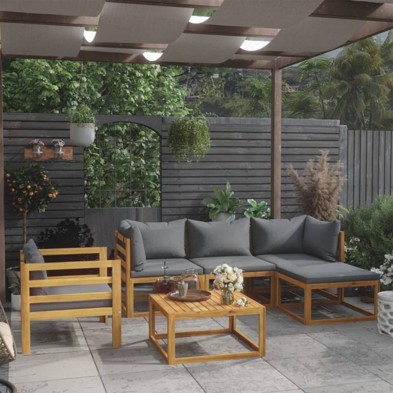 Salon de jardin 6 pcs avec coussin Bois d'acacia solide 645947645947