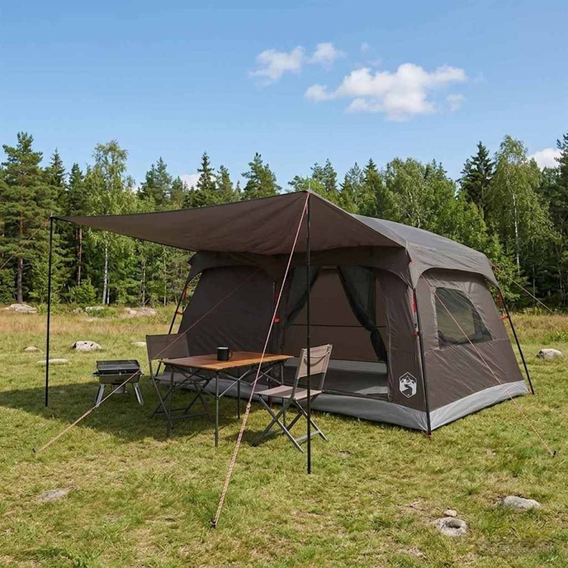 Tente familiale avec toit Marron Gris 420 x 305 x 200 cm 645965645965