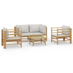 Salon de jardin 5 pcs avec coussins gris clair bambou 645970645970