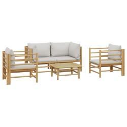 Salon de jardin 5 pcs avec coussins gris clair bambou 645970645970