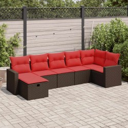 Salon de jardin avec coussins 7 pcs marron résine tressée 645971645971