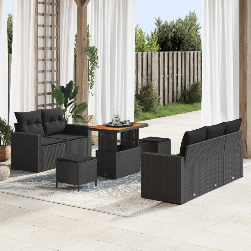 Ensemble de canapé de jardin avec coussin 8 pcs Noir polyrotin 645972645972
