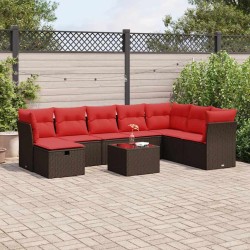 Salon de jardin avec coussins 9 pcs marron résine tressée 645973645973