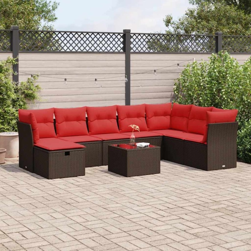Salon de jardin avec coussins 9 pcs marron résine tressée 645973645973