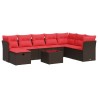 Salon de jardin avec coussins 9 pcs marron résine tressée 645973645973
