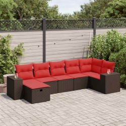 Salon de jardin avec coussins 7 pcs marron résine tressée 645974645974