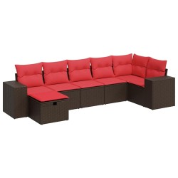 Salon de jardin avec coussins 7 pcs marron résine tressée 645974645974