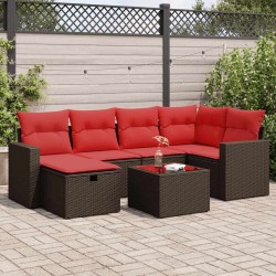 Salon de jardin avec coussins 7 pcs marron résine tressée 645976645976