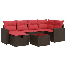 Salon de jardin avec coussins 7 pcs marron résine tressée 645976645976