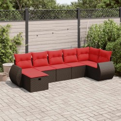 Salon de jardin avec coussins 7 pcs marron résine tressée 645977645977