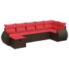 Salon de jardin avec coussins 7 pcs marron résine tressée 645977645977