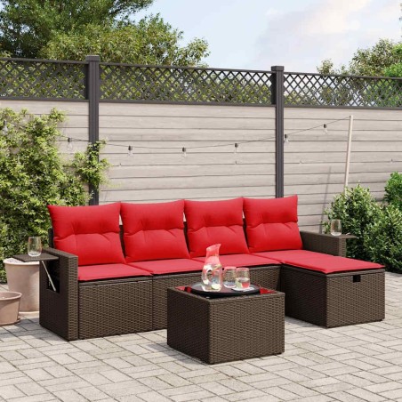 Ensemble de canapé de jardin 6 pcs avec coussins marron résine tressée 645983645983