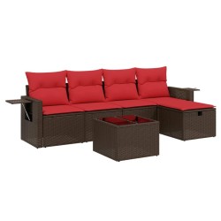 Ensemble de canapé de jardin 6 pcs avec coussins marron résine tressée 645983645983