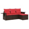 Ensemble de canapé de jardin 4 pcs avec coussins marron résine tressée 645988645988