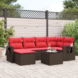 Ensemble de canapé de jardin 7 pcs avec coussins marron résine tressée 645989645989