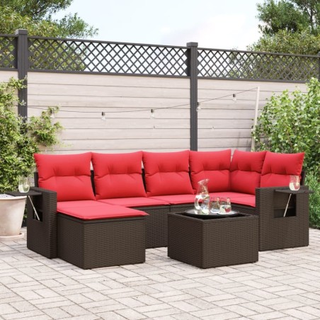 Ensemble de canapé de jardin 7 pcs avec coussins marron résine tressée 645989645989