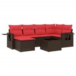 Ensemble de canapé de jardin 7 pcs avec coussins marron résine tressée 645989645989