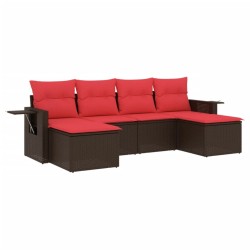 Ensemble de canapé de jardin 6 pcs avec coussins marron résine tressée 645993645993