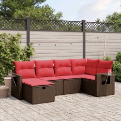 Ensemble de canapé de jardin 6 pcs avec coussins marron résine tressée 645994645994