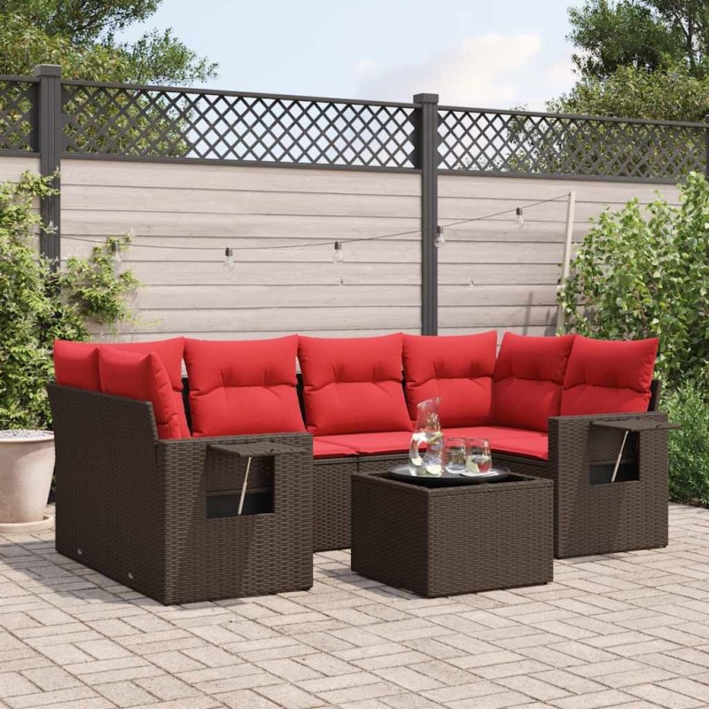 Ensemble de canapé de jardin 7 pcs avec coussins marron résine tressée 646001646001