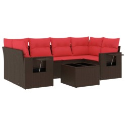 Ensemble de canapé de jardin 7 pcs avec coussins marron résine tressée 646001646001