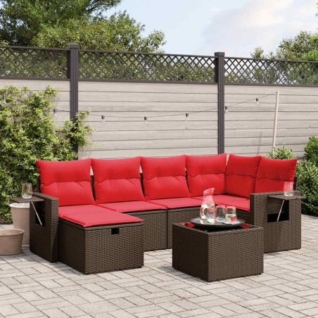 Ensemble de canapé de jardin 7 pcs avec coussins marron résine tressée 646008646008