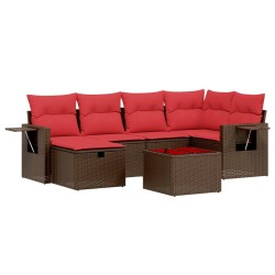 Ensemble de canapé de jardin 7 pcs avec coussins marron résine tressée 646008646008