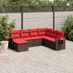 Ensemble de canapé de jardin 7 pcs avec coussins marron résine tressée 646009646009