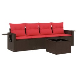 Ensemble de canapé de jardin 5 pcs avec coussins marron résine tressée 646012646012