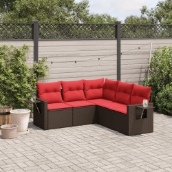 Ensemble de canapé de jardin 5 pcs avec coussins marron résine tressée 646013646013