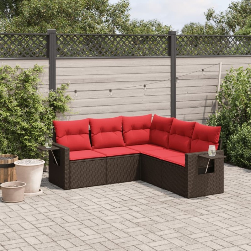 Ensemble de canapé de jardin 5 pcs avec coussins marron résine tressée 646013646013