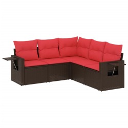 Ensemble de canapé de jardin 5 pcs avec coussins marron résine tressée 646013646013