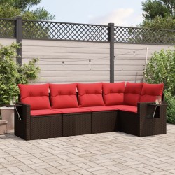 Ensemble de canapé de jardin 5 pcs avec coussins marron résine tressée 646015646015