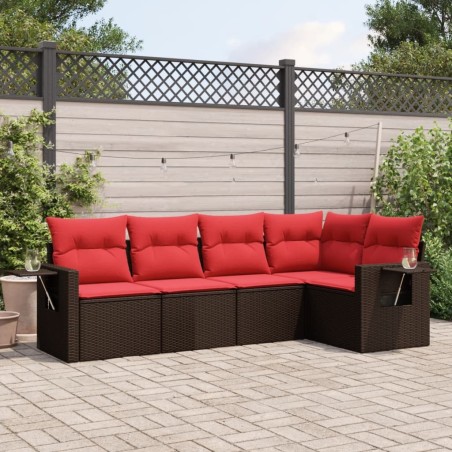 Ensemble de canapé de jardin 5 pcs avec coussins marron résine tressée 646015646015
