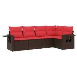 Ensemble de canapé de jardin 5 pcs avec coussins marron résine tressée 646015646015