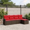 Ensemble de canapé de jardin 5 pcs avec coussins marron résine tressée 646016646016