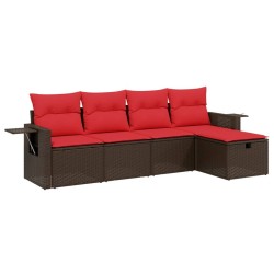 Ensemble de canapé de jardin 5 pcs avec coussins marron résine tressée 646016646016