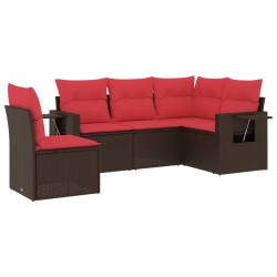 Ensemble de canapé de jardin 5 pcs avec coussins marron résine tressée 646018646018