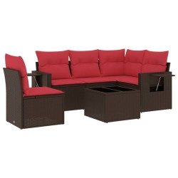 Ensemble de canapé de jardin 6 pcs avec coussins marron résine tressée 646019646019